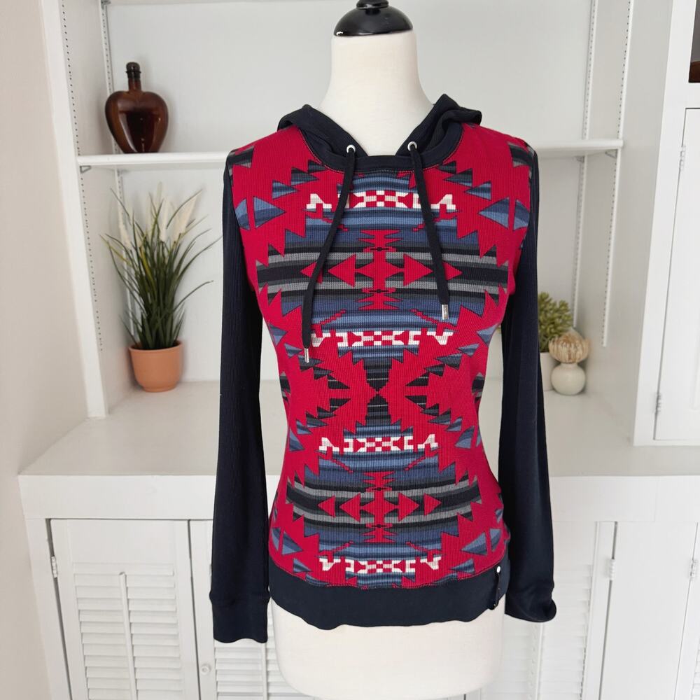 Ralph Lauren Blue Red 100% Cotton Thermal Hooded Tee Size M